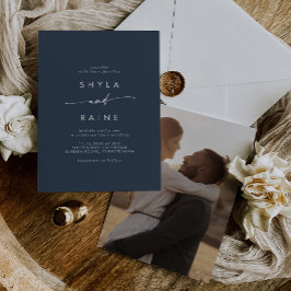 Boho Chic Mörk Navy Blue Avslappnad Photo Bröllop Inbjudningar