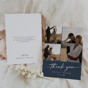 Boho Chic Mörk Navy Blue Bröllop Photo Collage Tack Kort