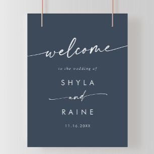Boho Chic Mörk Navy Blue DIY Bröllop Welcome Sign Poster