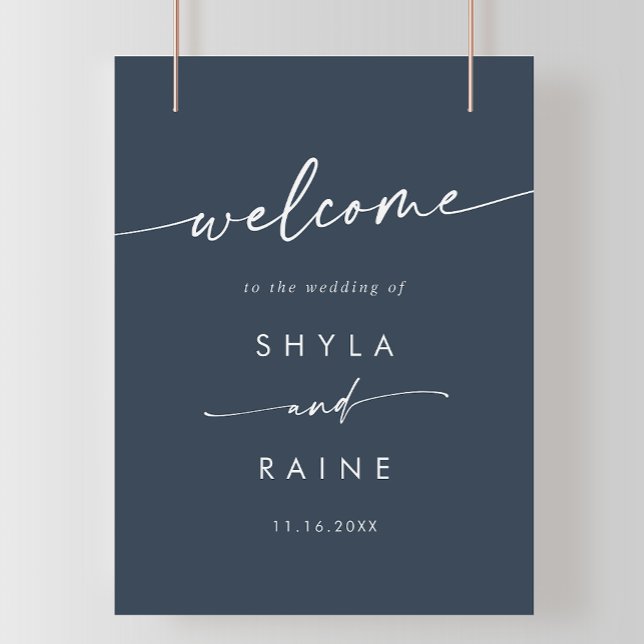 Boho Chic Mörk Navy Blue DIY Bröllop Welcome Sign Poster (Skapare uppladdad)