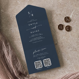 Boho Chic Mörk Navy Blue Dual QR Code Bröllop