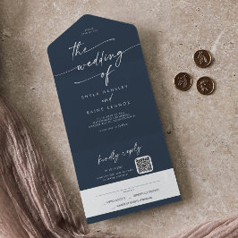 Boho Chic Mörk Navy Blue QR Code Mail i Bröllop
