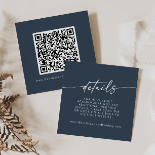 Boho Chic Mörk Navyblå Bröllops QR-kod Detaljer Tilläggskort