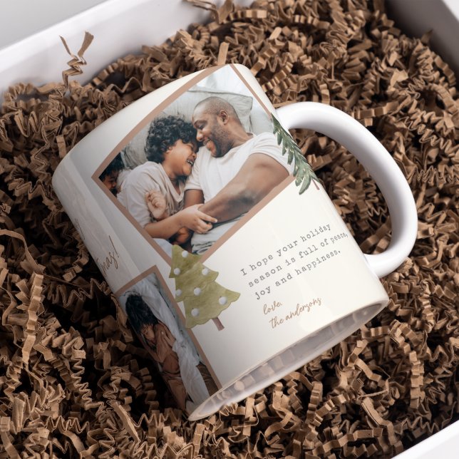 Boho Chic Multi Photo jul Gräs Träd Kaffemugg (Skapare uppladdad)