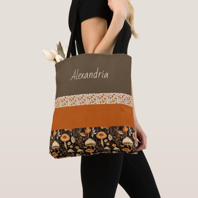 Boho-Chic Mushroom Mönster Tote Bag Tygkasse (Närbild)