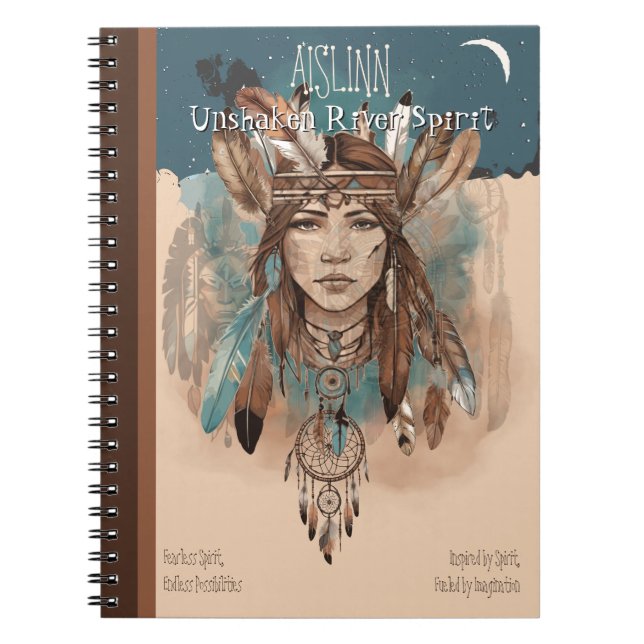 Boho Chic Native Spirit -Fjädrar, Drömfångare Anteckningsbok (Framsidan)