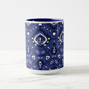 Boho chic navy blue and white ikat tribal mönster mugg