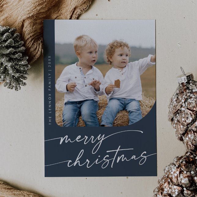 Boho Chic Navy Blue DIY Simple Photo Jul Julkort (Skapare uppladdad)
