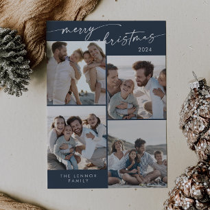 Boho Chic Navy Blue Julafton Photo Unique jul Julkort