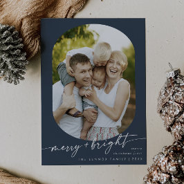 Boho Chic Navy Blue Merry Bright Photo jul Julkort