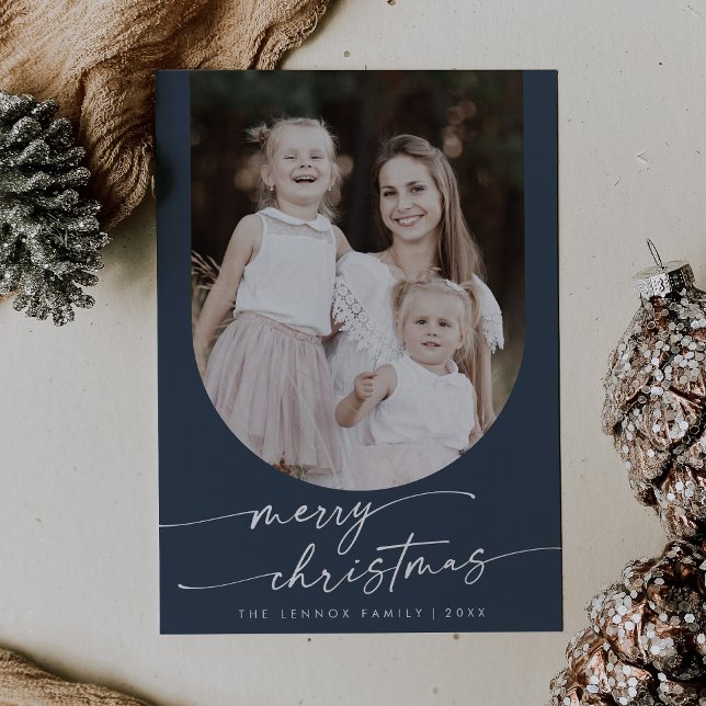 Boho Chic Navy Blue Photo Boho Family Jul Julkort (Skapare uppladdad)
