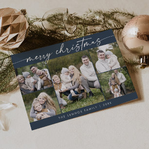 Boho Chic Navy Blue Photo Boho God jul Julkort