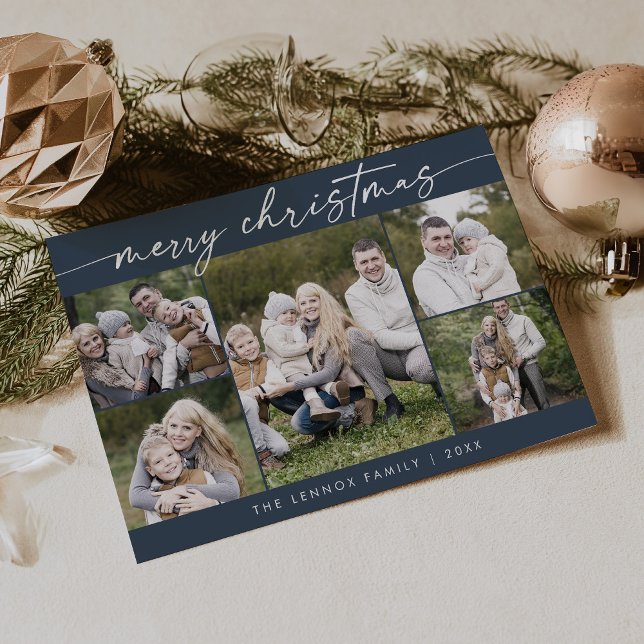 Boho Chic Navy Blue Photo Boho God jul Julkort (Skapare uppladdad)