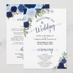 Boho Chic Navy & Dusty Blue Ro Elegant bröllop Program