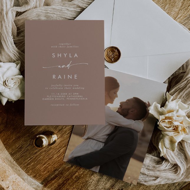 Boho Chic Neutral Taupe Bröllopsfotografi Inbjudningar (Skapare uppladdad)