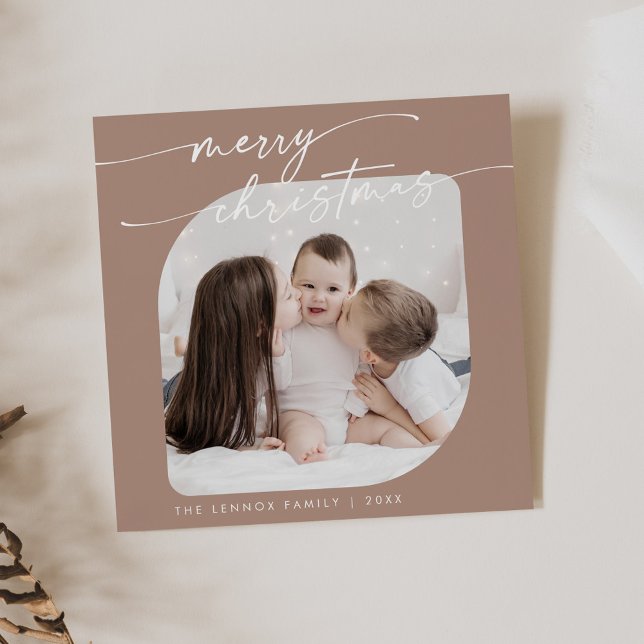 Boho Chic Neutralt Photo Cute Family-jul Julkort (Skapare uppladdad)