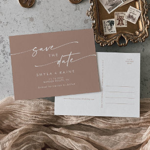 Boho Chic Neutralt Taupe Bröllop spara datum Inbjudan Vykort