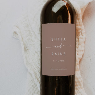 Boho Chic Neutralt Taupe Bröllop Vin-etiketter Vinflaska Etikett
