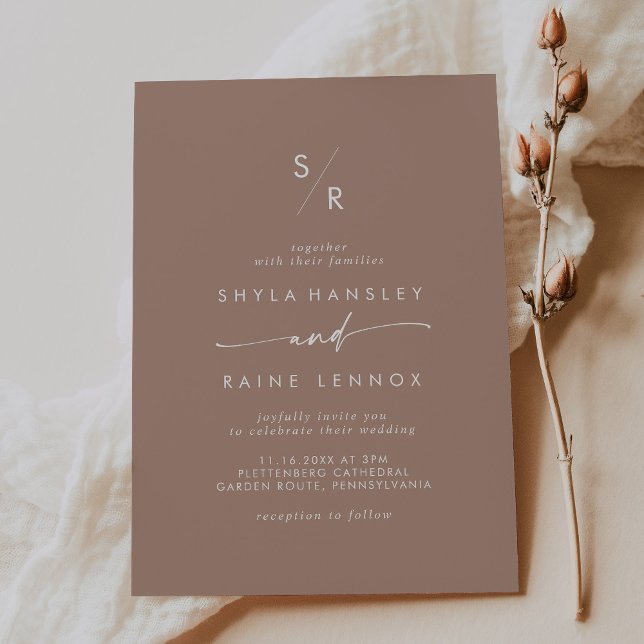 Boho Chic Neutralt Taupe Monogram Bröllop Inbjudningar (Skapare uppladdad)
