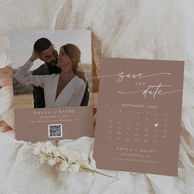 Boho Chic Neutralt Taupe QR-kodsfotokalender Spara Datumet (Skapare uppladdad)