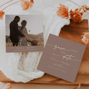 Boho Chic Neutralt Taupe Square Photo Back Spara Datumet