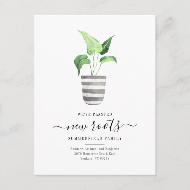 Boho Chic New Roots Vi har flyttat Botanical Flytt Meddelande Vykort (Framsida)