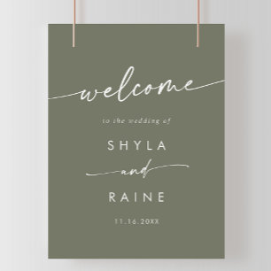 Boho Chic Oliv grönt DIY Bröllop Välkomstsignal Poster