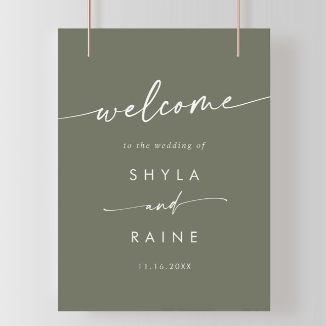 Boho Chic Oliv grönt DIY Bröllop Välkomstsignal Poster (Skapare uppladdad)