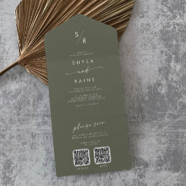 Boho Chic Oliv grönt Dual QR Code Bröllop