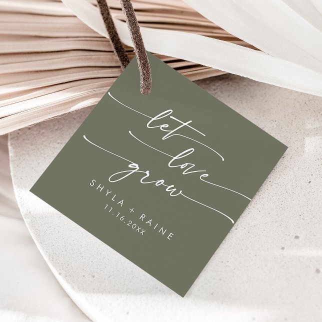 Boho Chic Oliv grönt Let Kärlek Grow Bröllop Gåvor Etiketter (Skapare uppladdad)