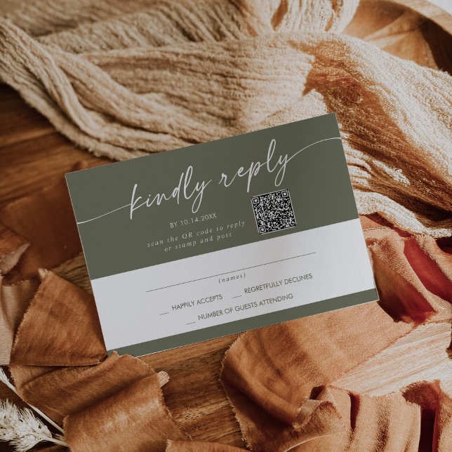 Boho Chic Oliv grönt Mail In och QR-kod OSA Kort (Skapare uppladdad)
