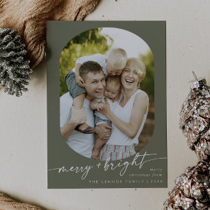Boho Chic Oliv grönt Merry Bright Photo jul Julkort