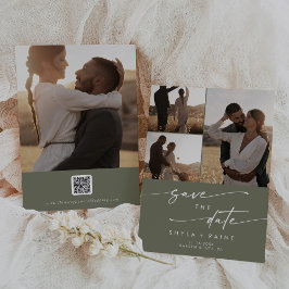 Boho Chic Oliv grönt Multi Photo QR-kod Spara Datumet