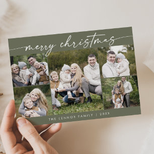 Boho Chic Oliv grönt Photo Boho God jul Julkort