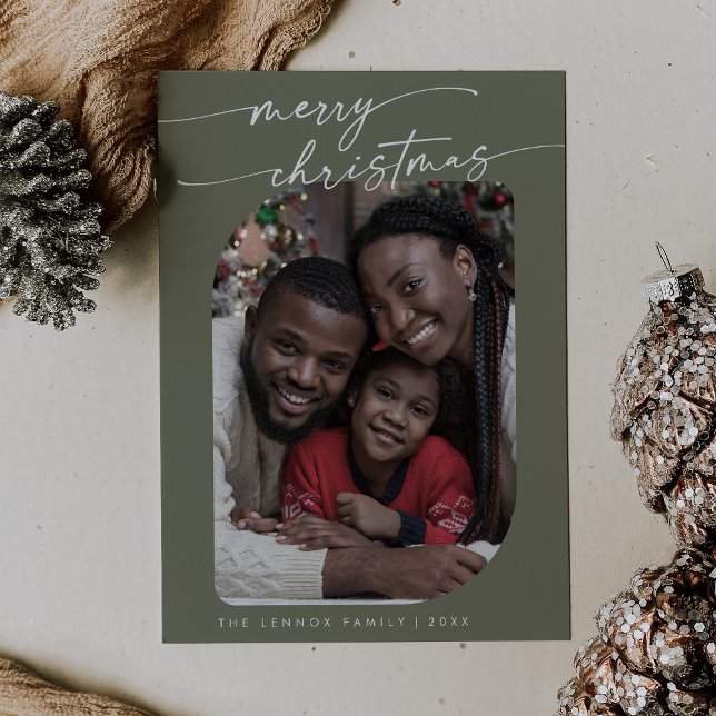 Boho Chic Oliv grönt Photo Cute God jul Julkort (Skapare uppladdad)