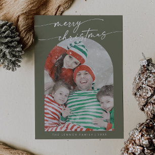 Boho Chic Oliv grönt Roligt Family Photo-jul Julkort
