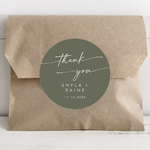 Boho Chic Oliv grönt Tack Wedding Favor Runt Klistermärke