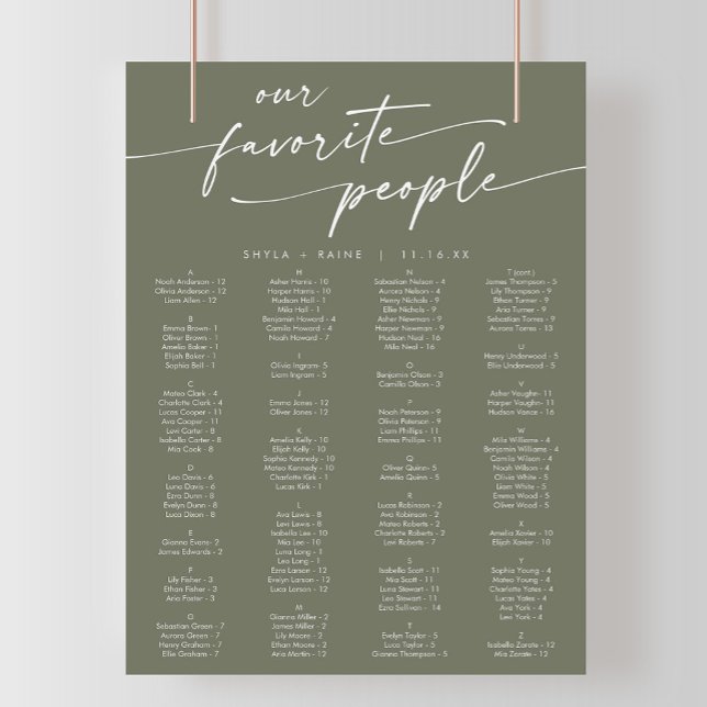 Boho Chic Oliv grönt utskrivbart sittdiagram Poster (Skapare uppladdad)