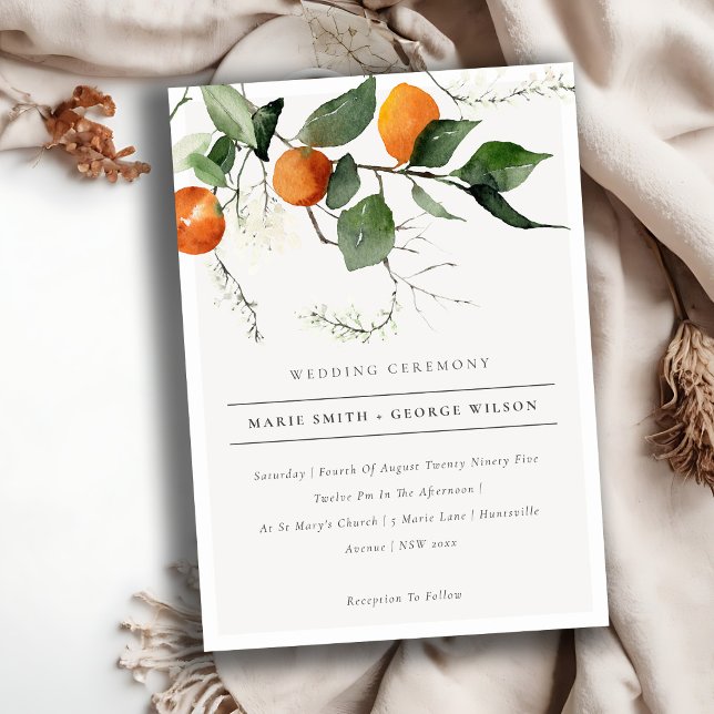 Boho Chic Orange Blommar Botanical Wedding bjudand Tack Kort (Skapare uppladdad)