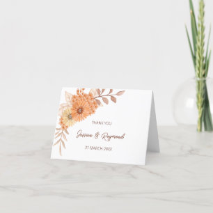 Boho Chic Orange Blommigt Bröllop - tackkort