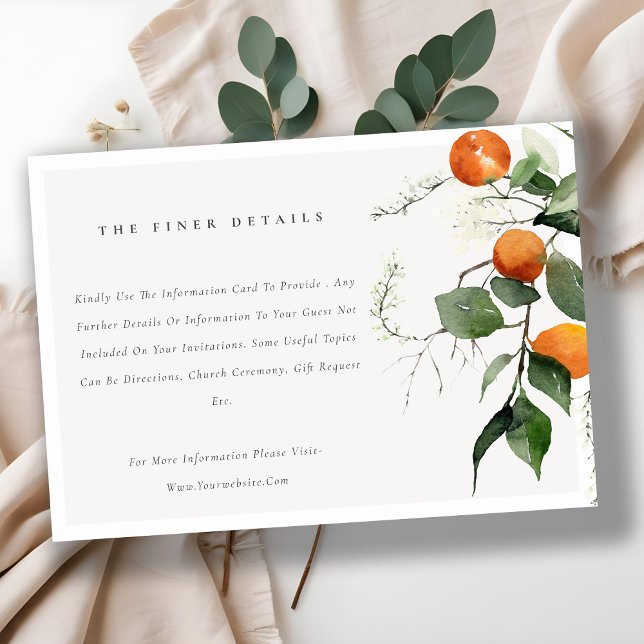 Boho Chic Orange Blossom Botanisk Bröllopsdetaljer Tilläggskort (Skapare uppladdad)
