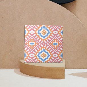 Boho Chic Orange Rosa Gult Ethnic Geometric Geomet Kakelplatta
