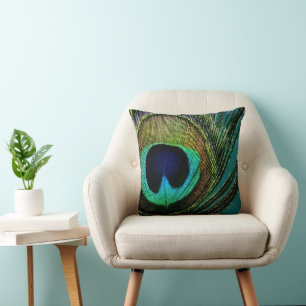 Boho Chic Påfågel Fjäder Fotografi Modern Kudde
