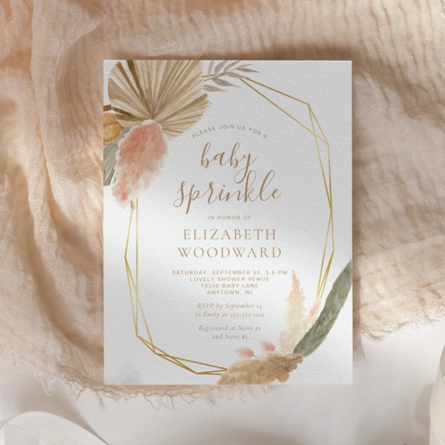 Boho Chic Pampas Grass Baby Sprinkle-inbjudan Vykort (Skapare uppladdad)