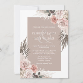 Boho Chic Pampas Grass Beige Blommigt Bröllop Inbjudningar