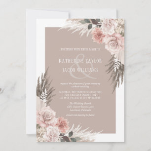 Boho Chic Pampas Grass Beige Earth Tones Bröllop Inbjudningar