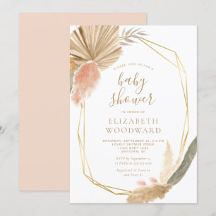 Boho Chic Pampas Grass Guld Ram Baby Shower Inbjudningar