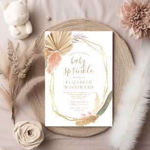 Boho Chic Pampas Grass Guld Ram Baby Sprinkle Inbjudningar