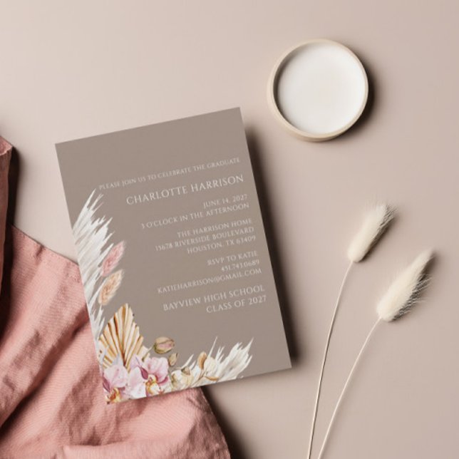 Boho Chic Pampas Grass Neutralt Studenten Inbjudningar (Skapare uppladdad)