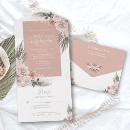 Boho Chic Pampas Grass Rosa Sage Blommigt Bröllop